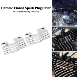 Motorcycle Slootted Finned Spark Plug Head Bolt Cover Chrome For Harley Touring Road King FLHR 1999-2014 Electra Street Glide