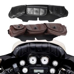 3-Pocket Windshield Batwing Fairing Pouch Bag PU Leather For 1996-2013 Harley Electra Street Glide Touring