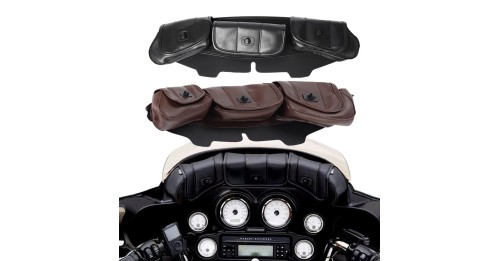 3-Pocket Windshield Batwing Fairing Pouch Bag PU Leather For 1996-2013 Harley Electra Street Glide Touring