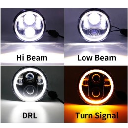 LED Headlight Projector 5.75 Halo Ring H4  DRL Turn Signal Harley Davidson Sportster Dyna Iron 883 Triumph Lamp