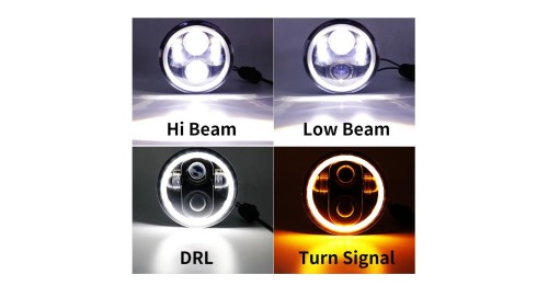 LED Headlight Projector 5.75 Halo Ring H4  DRL Turn Signal Harley Davidson Sportster Dyna Iron 883 Triumph Lamp