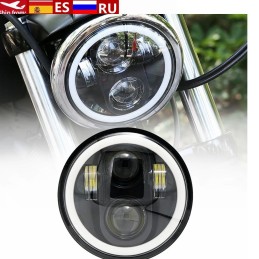 LED Headlight Projector 5.75 Halo Ring H4  DRL Turn Signal Harley Davidson Sportster Dyna Iron 883 Triumph Lamp