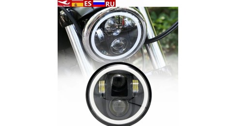 LED Headlight Projector 5.75 Halo Ring H4  DRL Turn Signal Harley Davidson Sportster Dyna Iron 883 Triumph Lamp