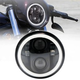 LED Headlight Projector 5.75 Halo Ring H4  DRL Turn Signal Harley Davidson Sportster Dyna Iron 883 Triumph Lamp