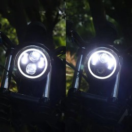 LED Headlight Projector 5.75 Halo Ring H4  DRL Turn Signal Harley Davidson Sportster Dyna Iron 883 Triumph Lamp