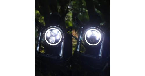 LED Headlight Projector 5.75 Halo Ring H4  DRL Turn Signal Harley Davidson Sportster Dyna Iron 883 Triumph Lamp