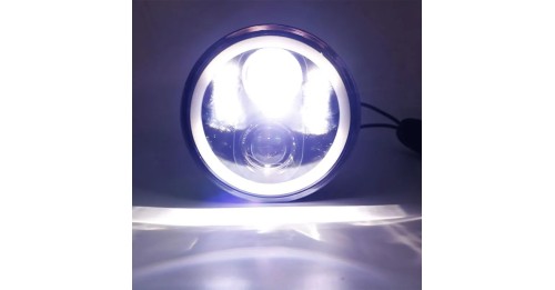 LED Headlight Projector 5.75 Halo Ring H4  DRL Turn Signal Harley Davidson Sportster Dyna Iron 883 Triumph Lamp