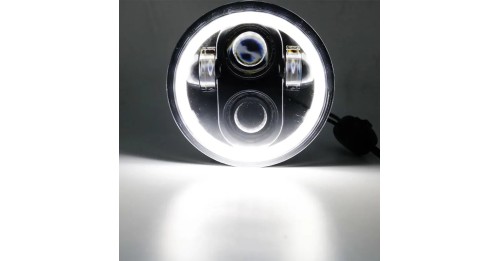 LED Headlight Projector 5.75 Halo Ring H4  DRL Turn Signal Harley Davidson Sportster Dyna Iron 883 Triumph Lamp