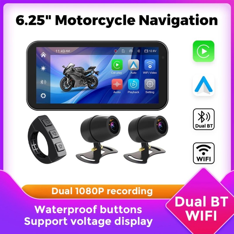 6.25'' Wireless Carplay Motorcycle Portable GPS Navigation Display Screen Motorcycle Wireless Android Auto Monitor Waterproof