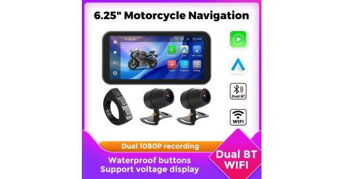 6.25'' Wireless Carplay Motorcycle Portable GPS Navigation Display Screen Motorcycle Wireless Android Auto Monitor Waterproof