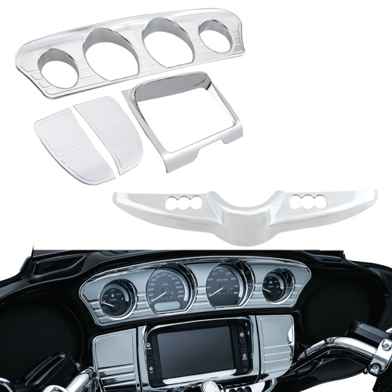 Chrome Inner Fairing Tri-Line Gauge Stereo Switch Trims Accents Panel Cover For Harley Electra Street Glide Tri Glide