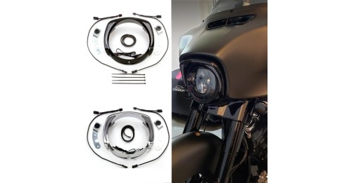 LED Headlight Bezel Visor Trim Ring With Amber Turn Signal For Harley davidson Touring 2014-UP